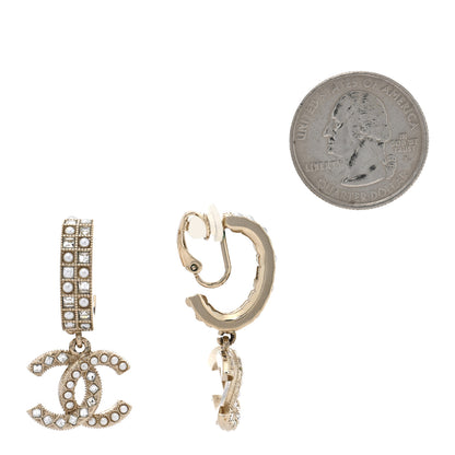 Chanel Crystal Pearl CC Drop Clip On Earrings Gold 2 of 5