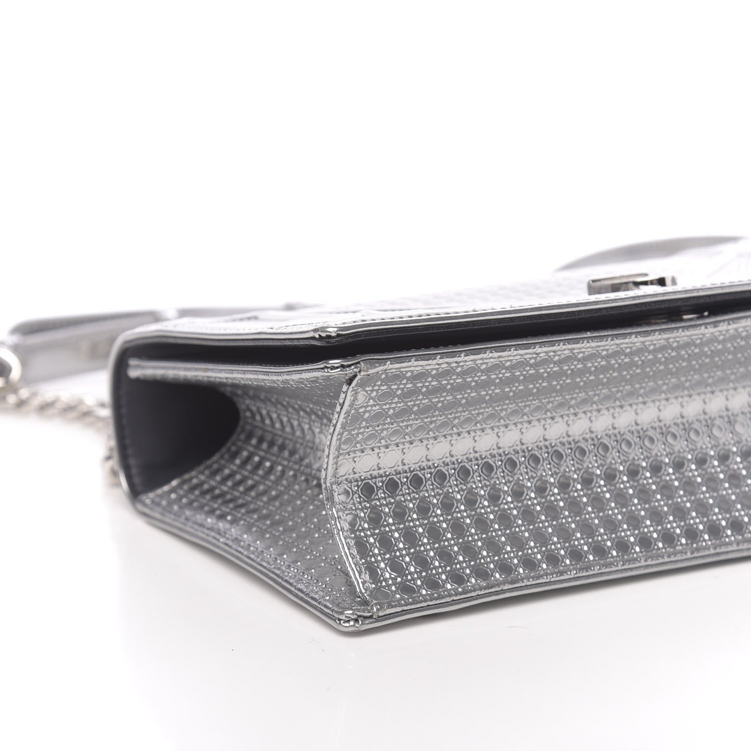 Christian Dior Metallic Patent Micro-Cannage Medium Diorama Flap Bag Silver 7 of 11