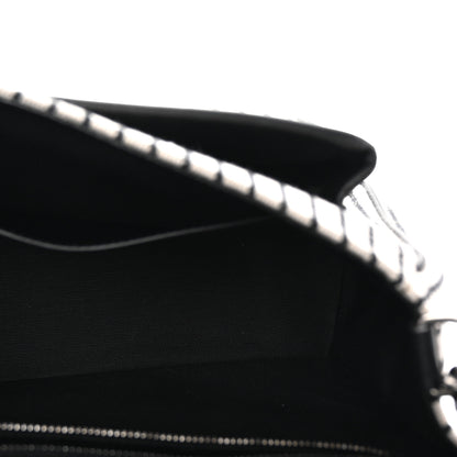 Saint Laurent Cotton Canvas Striped Vintage Calfskin Monogram Medium Niki Chain Satchel Grey Cream Black 5 of 9