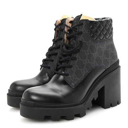 Gucci Apollo Calfskin GG Supreme Nappa Samoa Quilted Lace Up Ankle Boots 40.5 Black 4 of 10