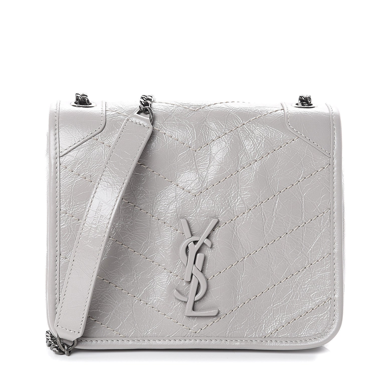 Saint Laurent Crinkled Calfskin Matelasse Monogram Niki Chain Wallet Granite 1 of 8