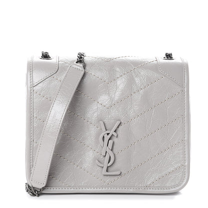 Saint Laurent Crinkled Calfskin Matelasse Monogram Niki Chain Wallet Granite 1 of 8