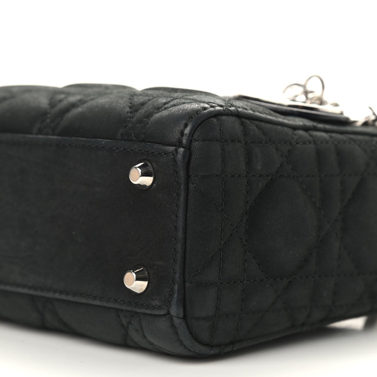 Metallic Calfskin Cannage Mini Lady Dior Black