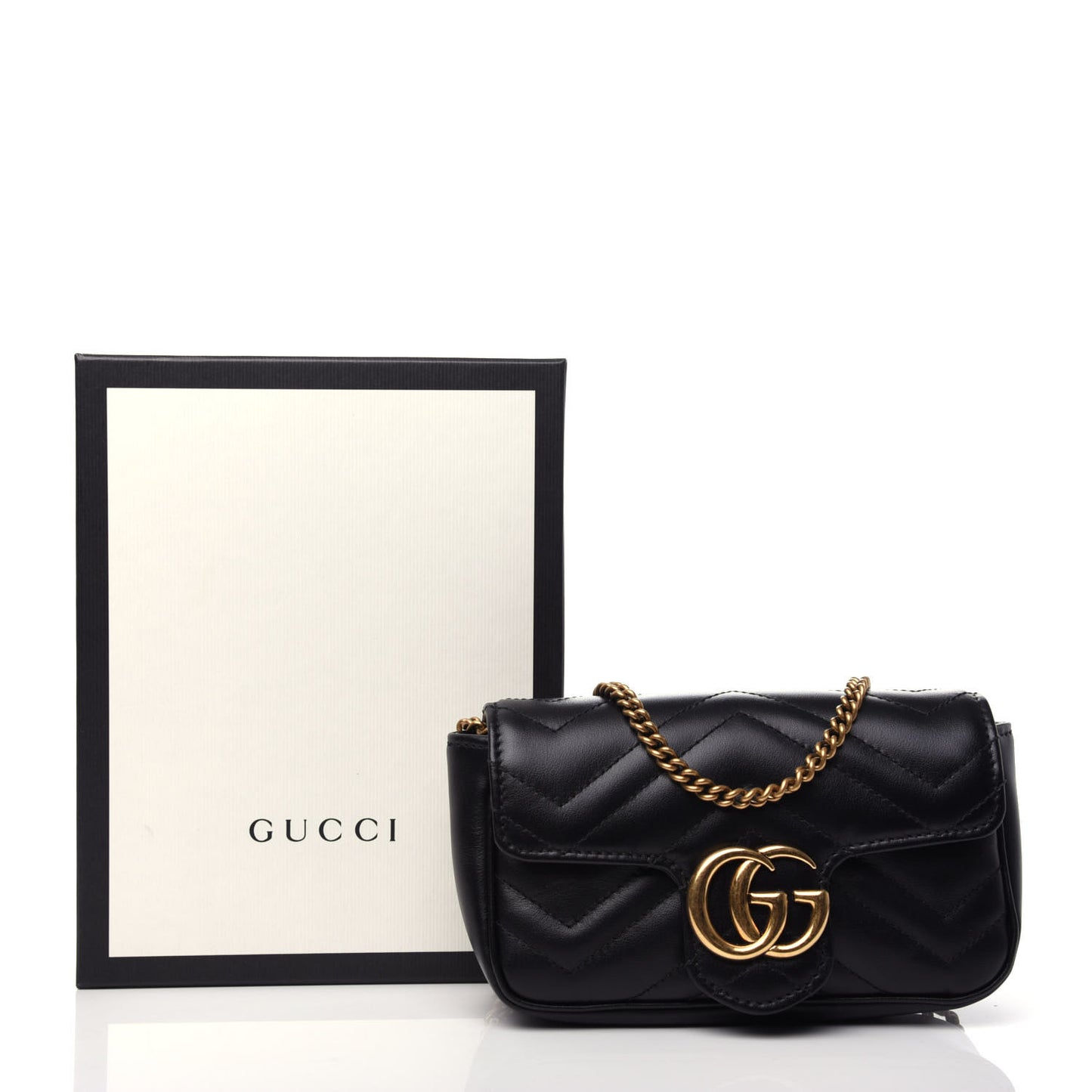 Calfskin Matelasse Super Mini GG Marmont Shoulder Bag Black