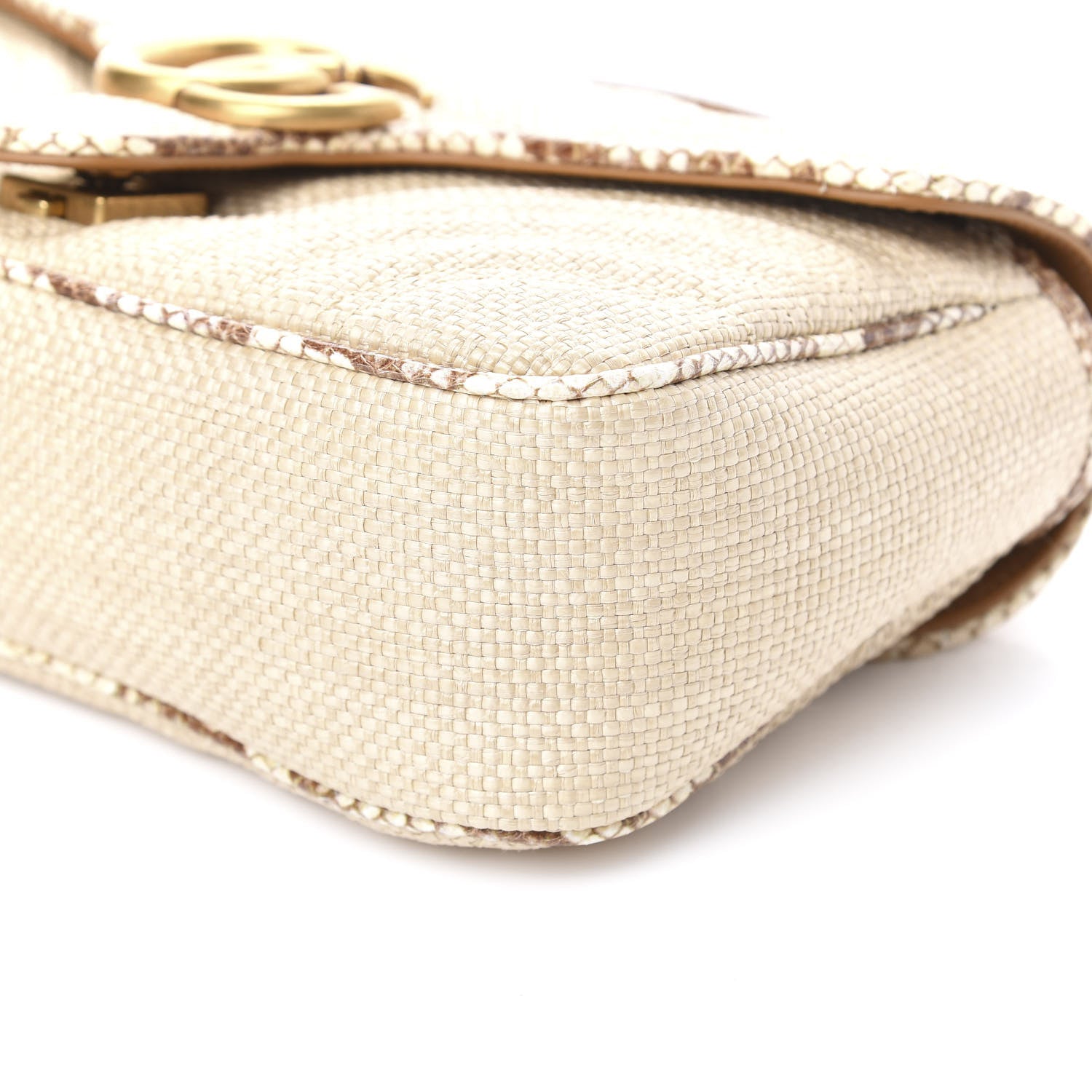 Gucci Raffia Elaphe Matelasse Small GG Marmont Shoulder Bag Natural Cream Brown 9 of 10