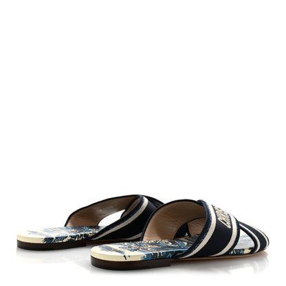 Christian Dior Canvas Palms Embroidered Dway Criss Cross Slide Sandals 38.5 Indigo Blue 5 of 10