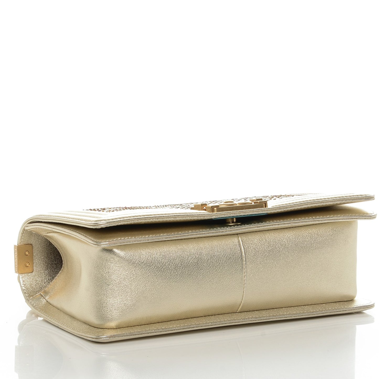 Metallic Painted Python Medium Boy Flap Gold