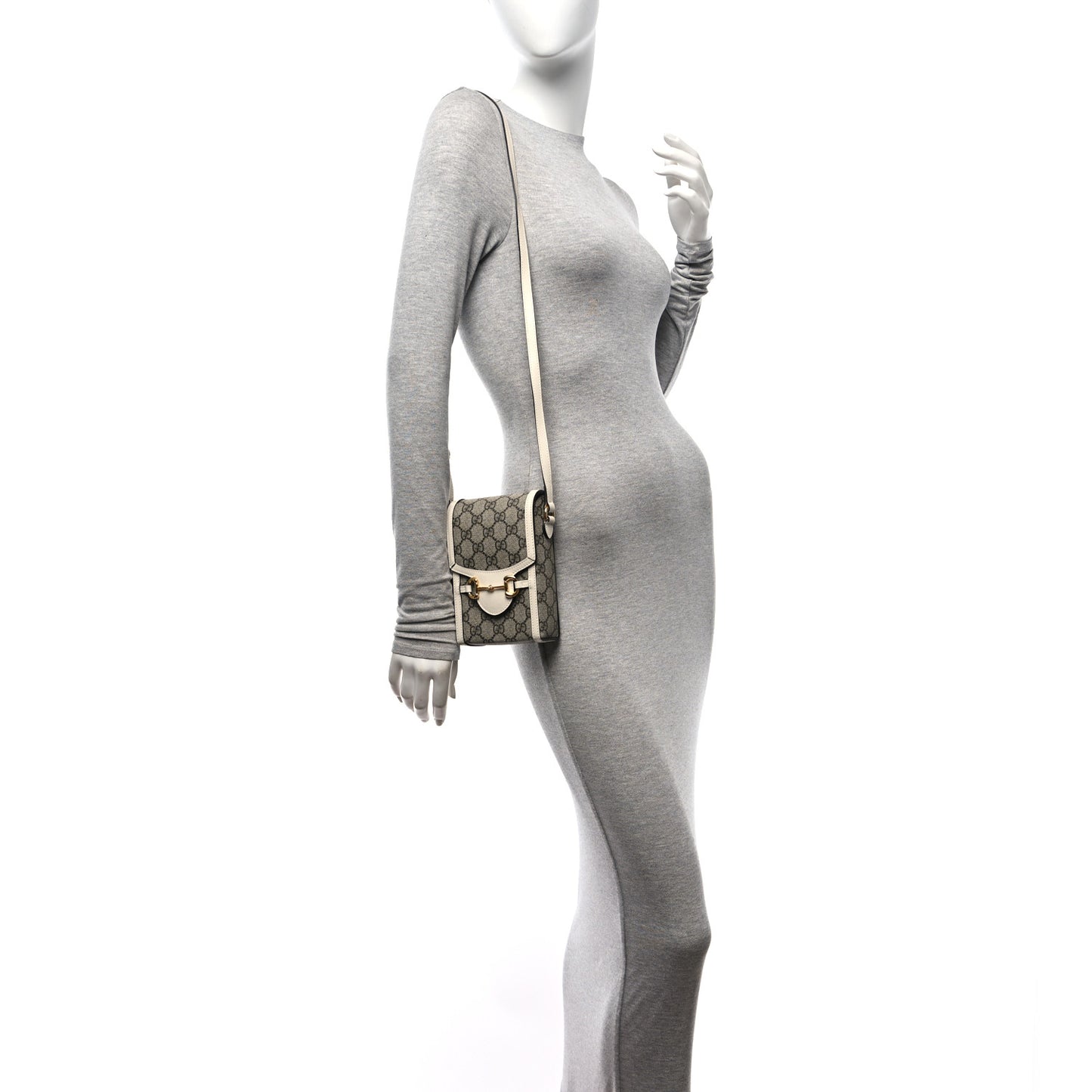 GG Supreme Monogram Azalea Calfskin Mini Horsebit 1955 Crossbody Bag Beige Ebony Mystic White