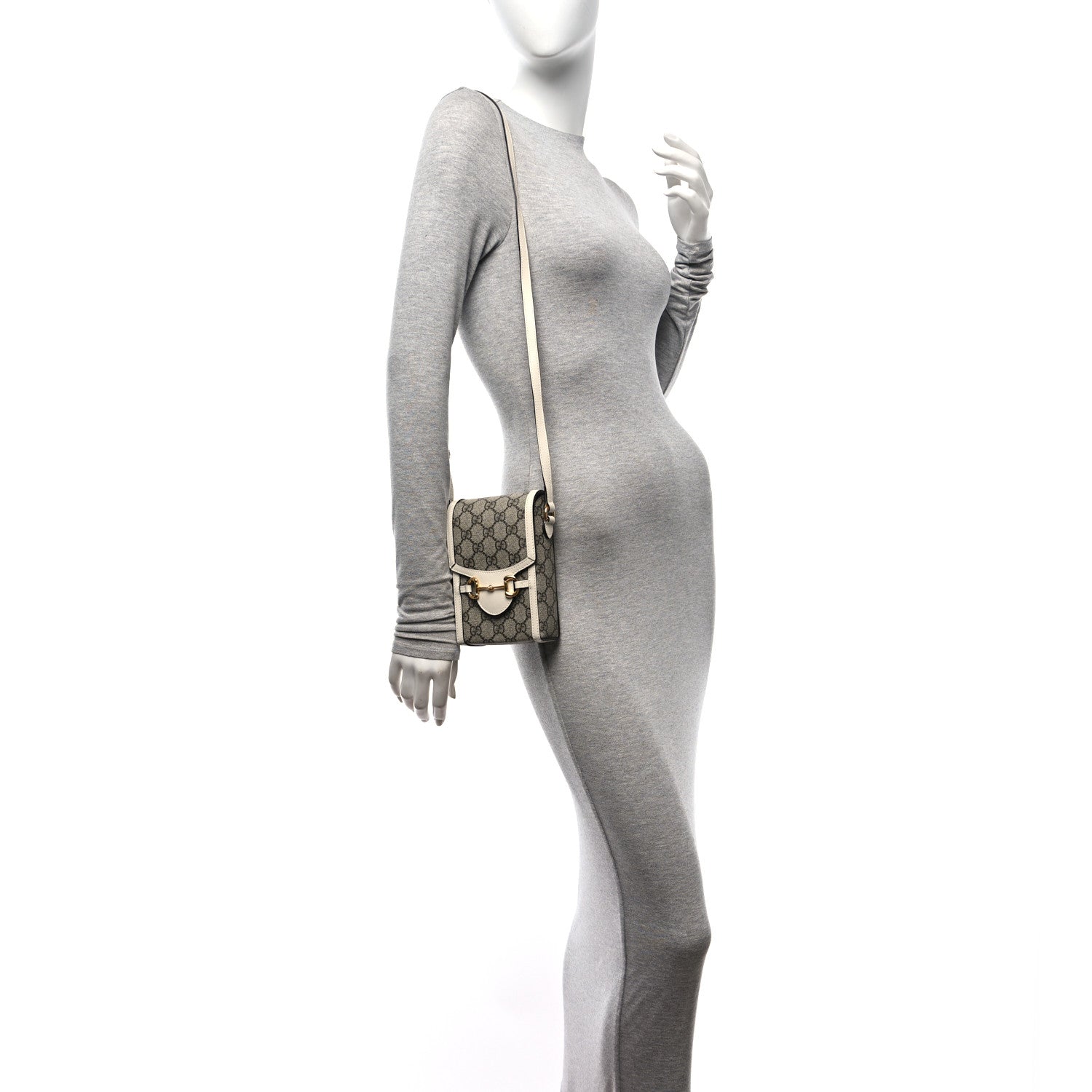 Gucci GG Supreme Monogram Azalea Calfskin Mini Horsebit 1955 Crossbody Bag Beige Ebony Mystic White 2 of 11