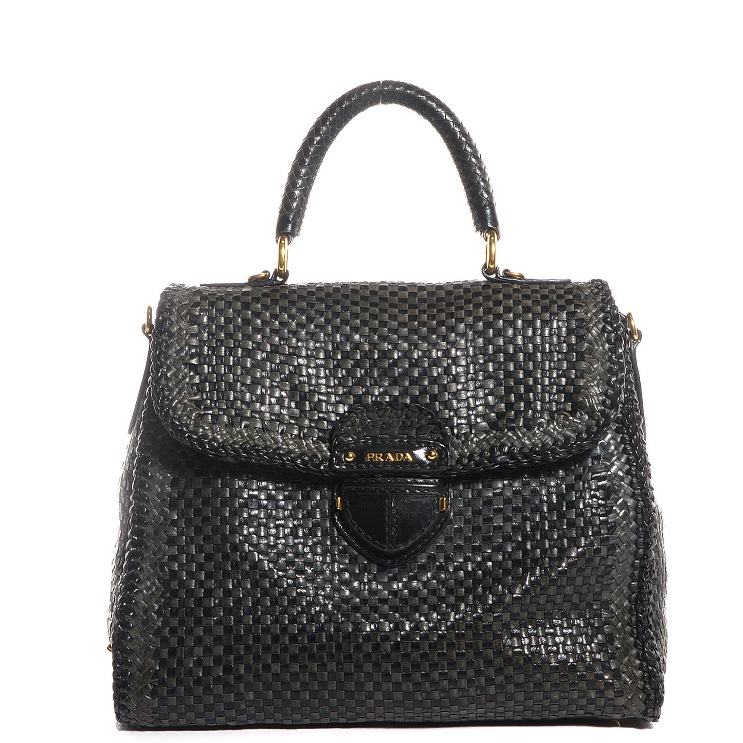 Goatskin Woven Top Handle Satchel Baltico Black