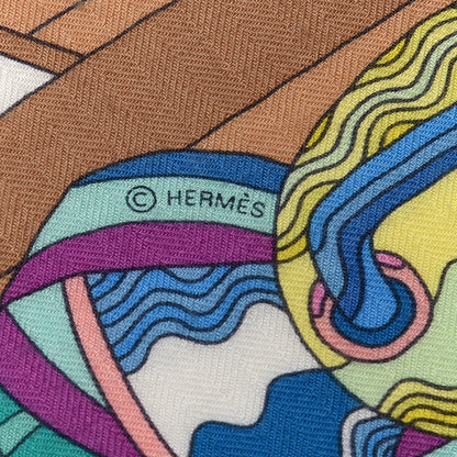 Hermes Cashmere Silk Les Trophees Shawl 140 White Rose Vert 4 of 5