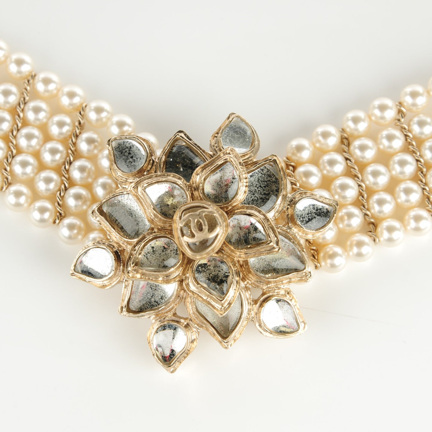 Pearl Crystal Camellia CC Multi Strand Belt 85 Gold