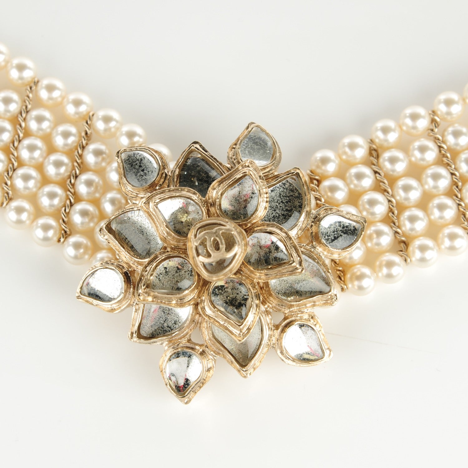 Chanel Pearl Crystal Camellia CC Multi Strand Belt 85 Gold 3 of 6