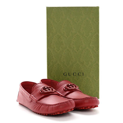 Gucci Clove Calfskin Monochrome Mens Interlocking G Driver Loafers 9.5 Red 12 of 12
