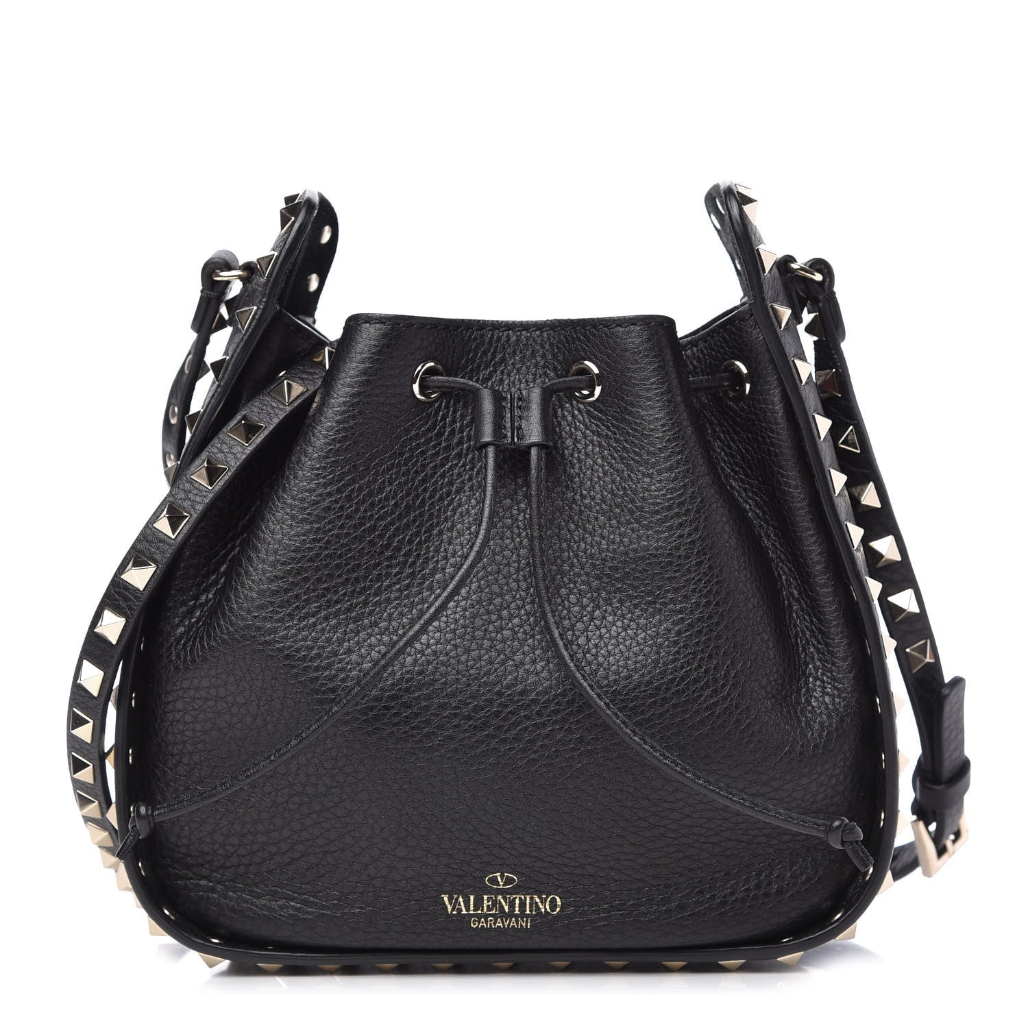 Valentino Garavani Grained Calfskin Rockstud Bucket Bag Black 1 of 10