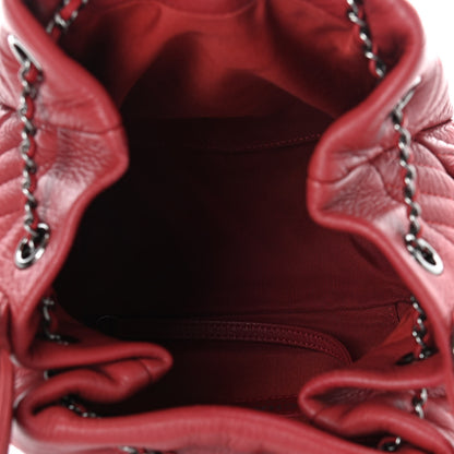 Chanel Deerskin Chevron Small CC Chain Bucket Drawstring Bag Red 5 of 10