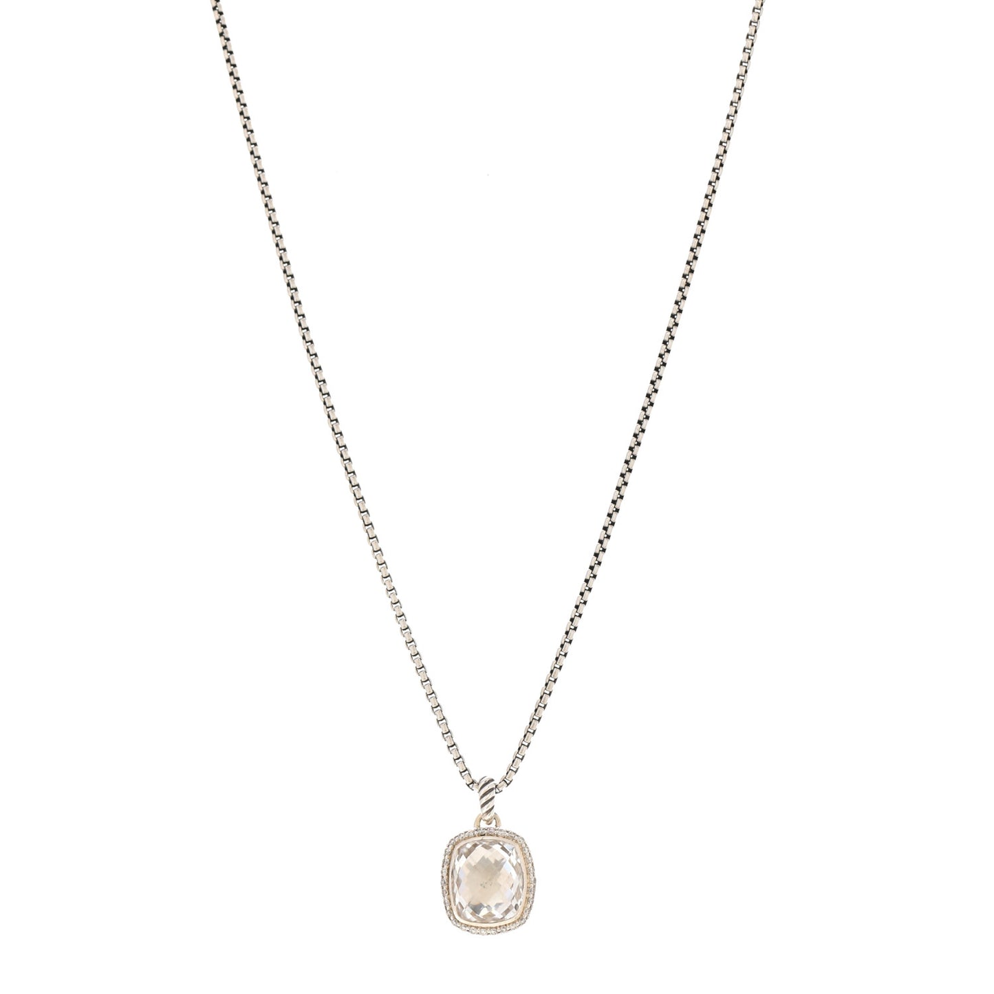 Sterling Silver White Topaz Diamond 12mm Noblesse Pendant Necklace