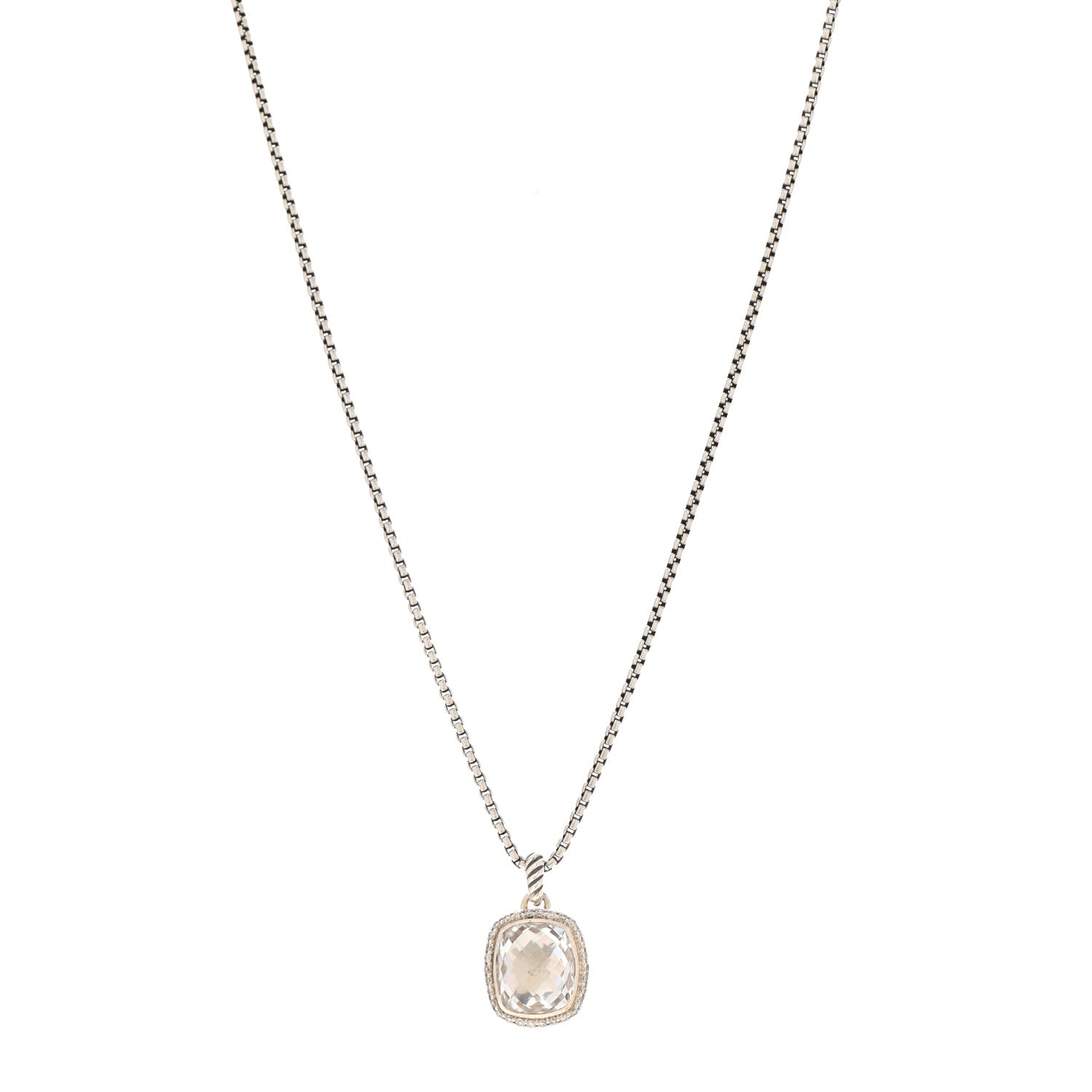 David Yurman Sterling Silver White Topaz Diamond 12mm Noblesse Pendant Necklace 1 of 6
