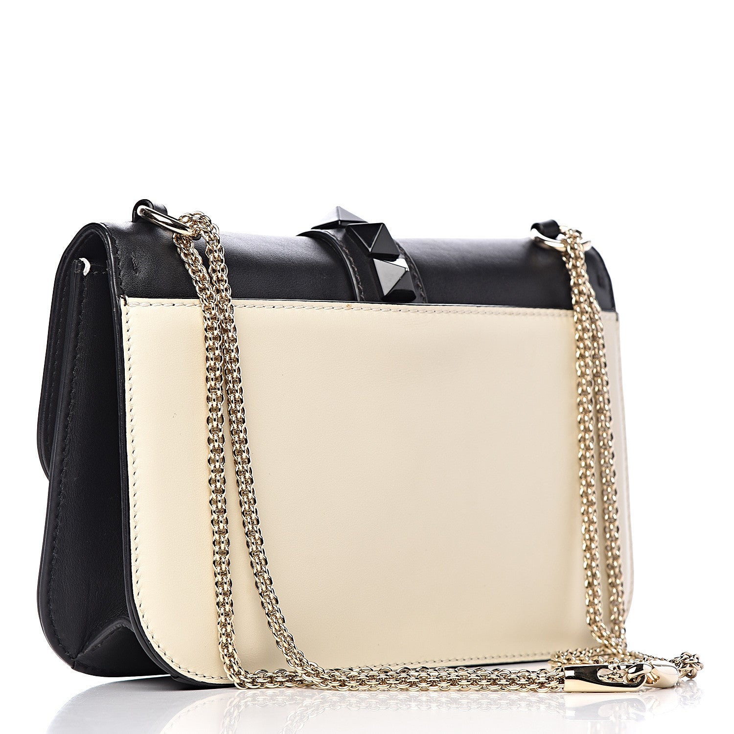 Valentino Garavani Vitello Medium Glam Lock Rockstud Flap Black Light Ivory 4 of 13
