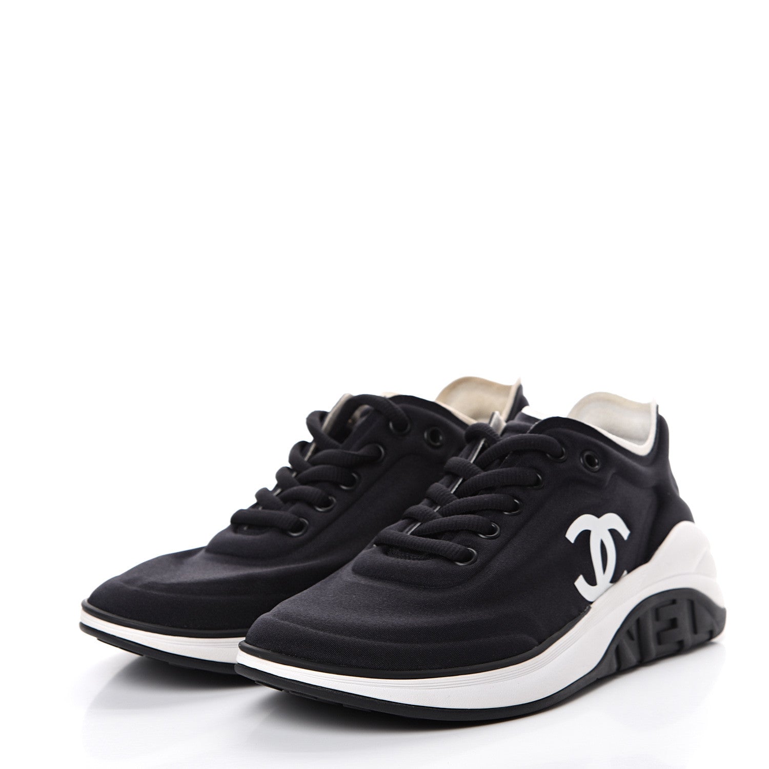 Chanel Lycra Womens CC Sneakers 35.5 Black 3 of 8