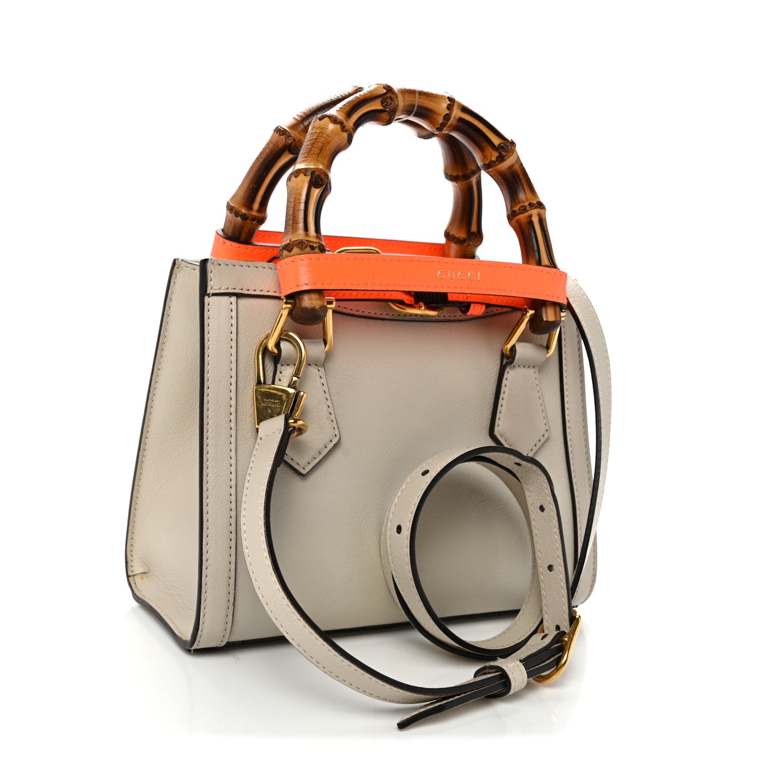 Gucci Wonka Grain Calfskin Mini Diana Tote Bag Mystic White Orange Fluo 3 of 11