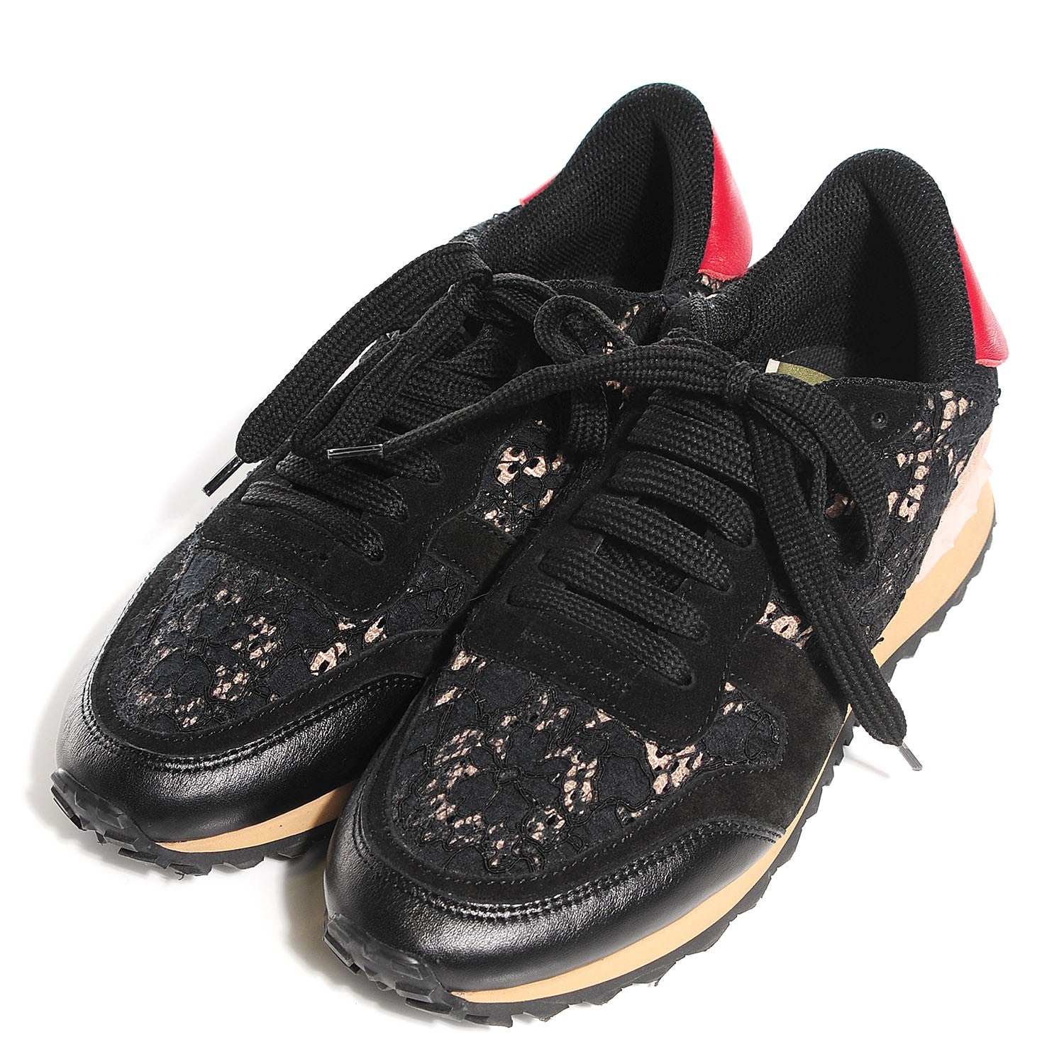 Valentino Garavani Macrame Lace Suede Womens Rockrunner Sneakers 36 Black 3 of 8