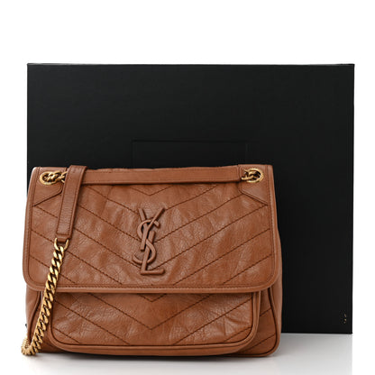 Saint Laurent Crinkled Calfskin Matelasse Monogram Medium Niki Chain Satchel Caramel 11 of 11