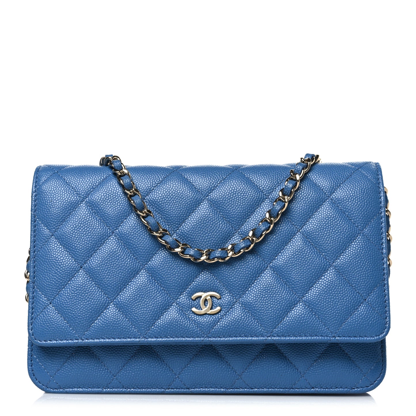 Caviar Quilted Wallet on Chain WOC Blue