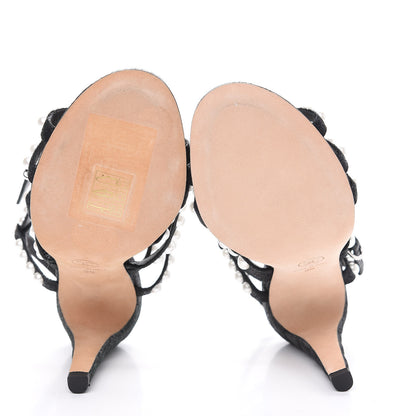 Chanel Laminated Lambskin Quilted Pearl Sandals 36 Black 5 of 8