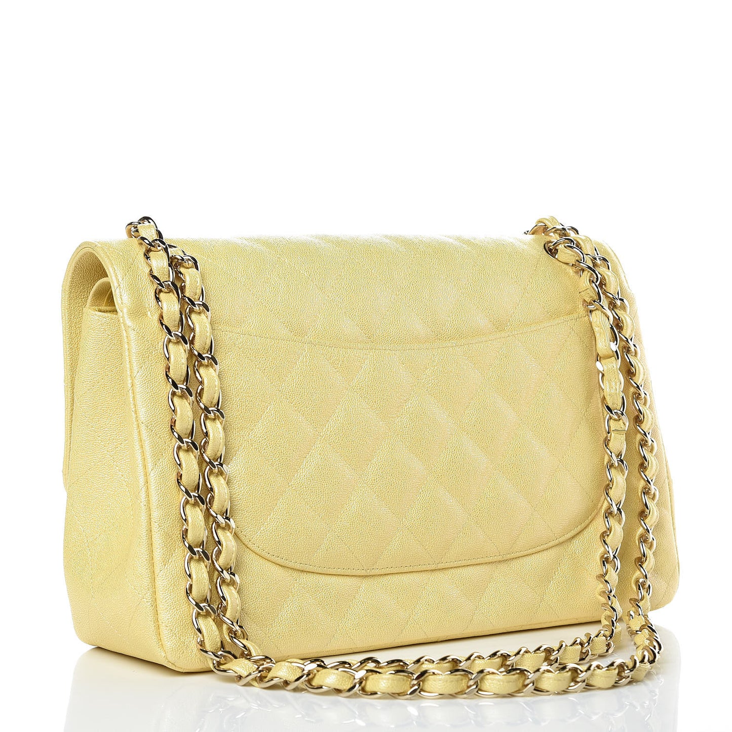 Iridescent Caviar Quilted Jumbo Double Flap Jaune Yellow