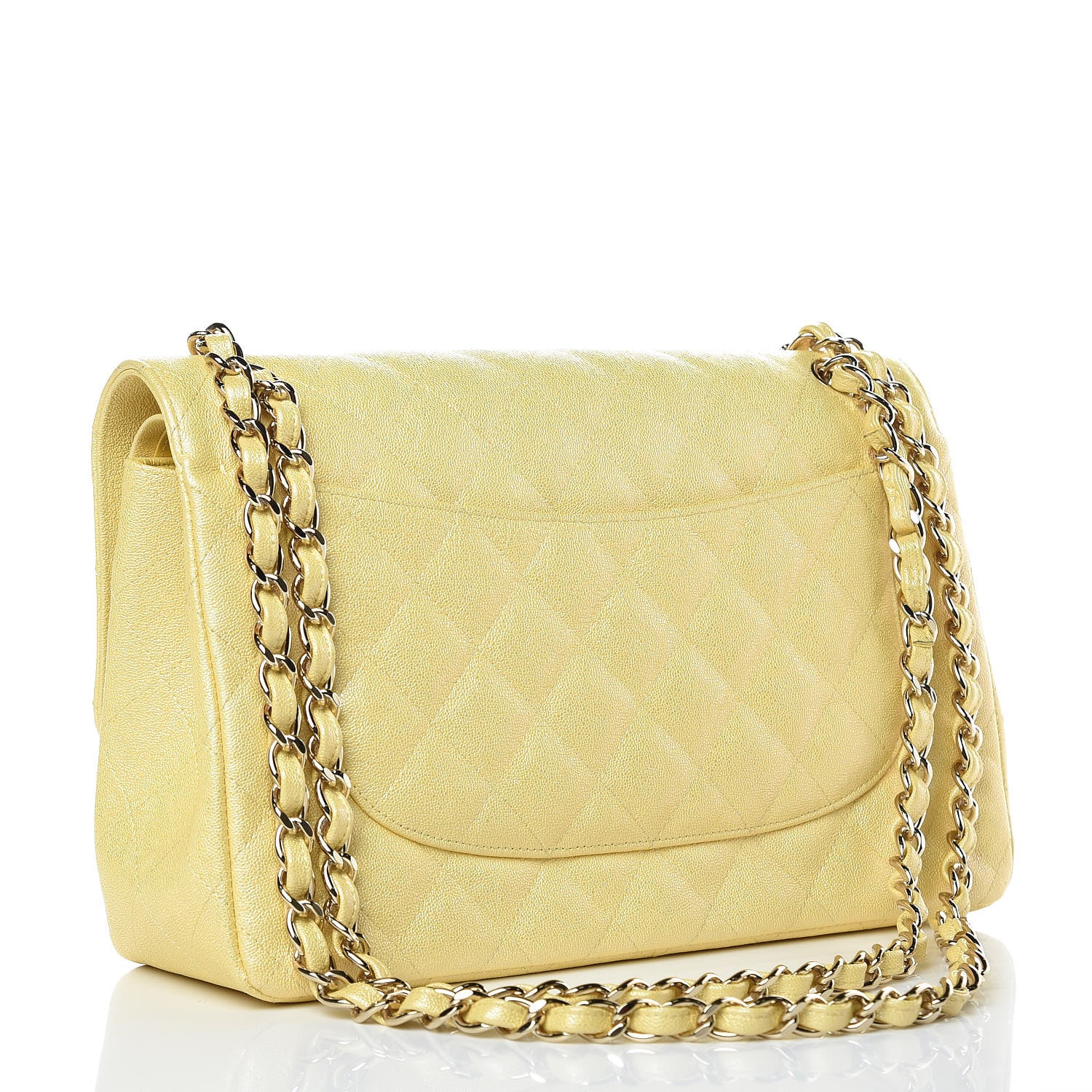 Chanel Iridescent Caviar Quilted Jumbo Double Flap Jaune Yellow 3 of 11
