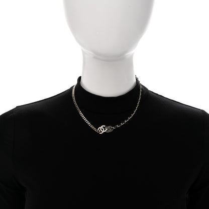 Chanel Metal Calfskin Crystal Double CC Short Necklace Black Gold 2 of 7