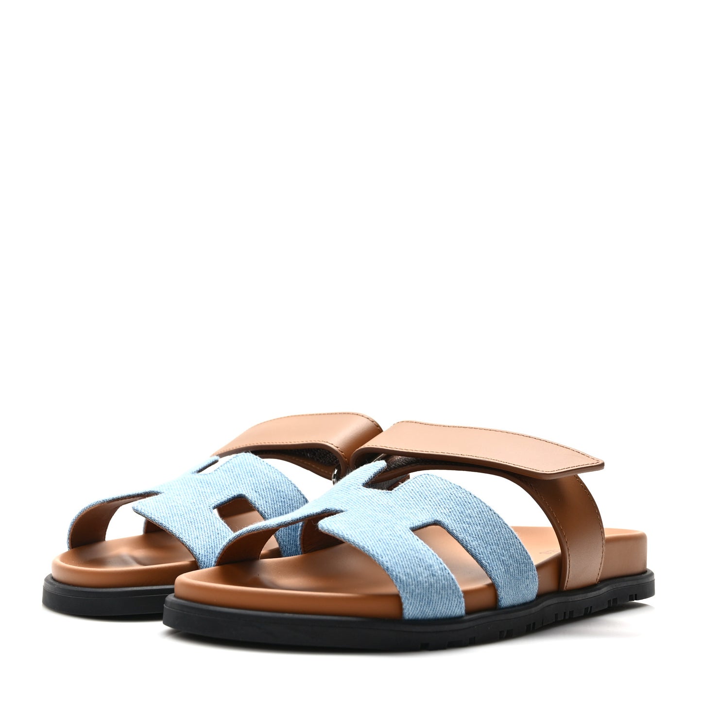 Denim Calfskin Womens Chypre Sandals 37.5 Bleu Clair Naturel