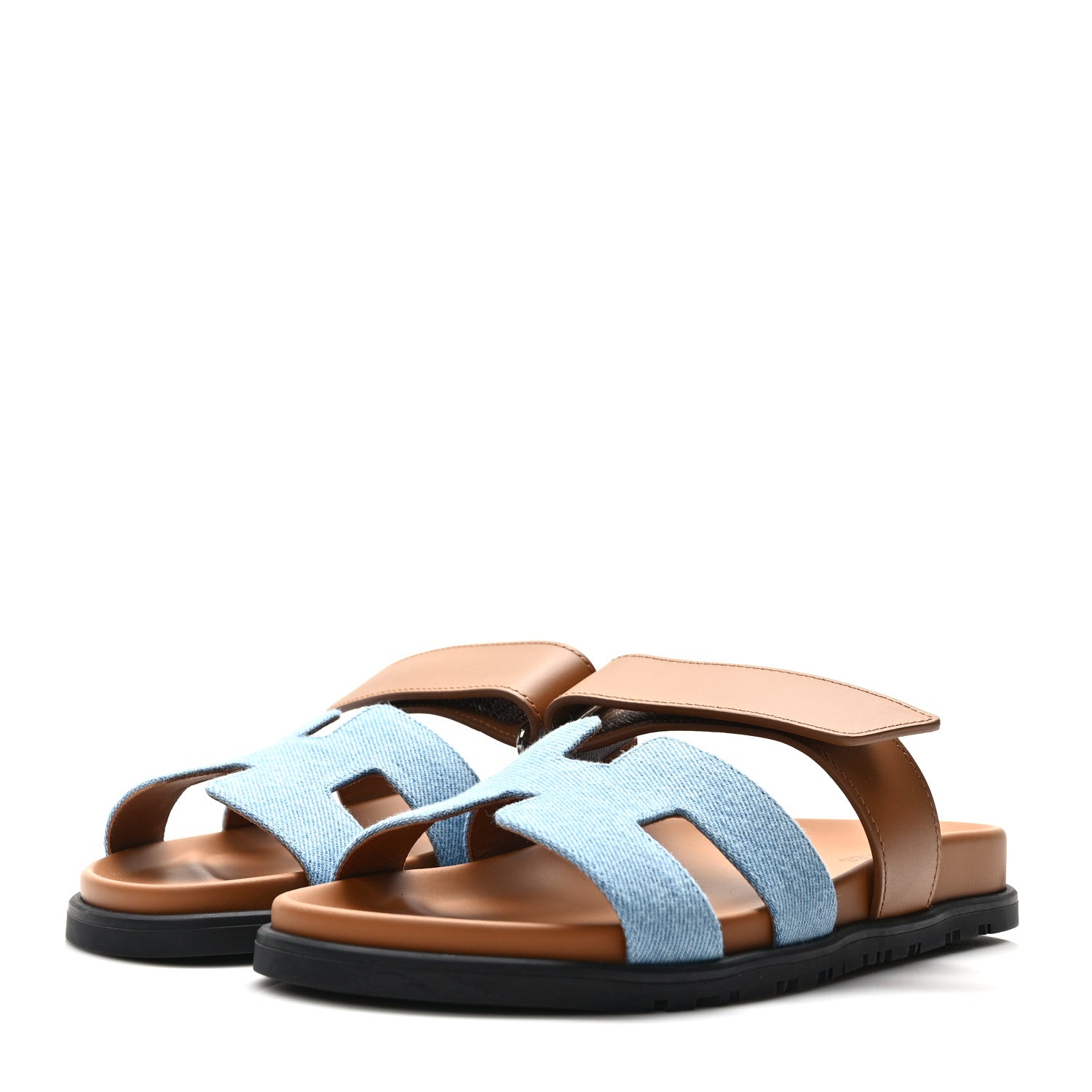 Hermes Denim Calfskin Womens Chypre Sandals 37.5 Bleu Clair Naturel 3 of 9