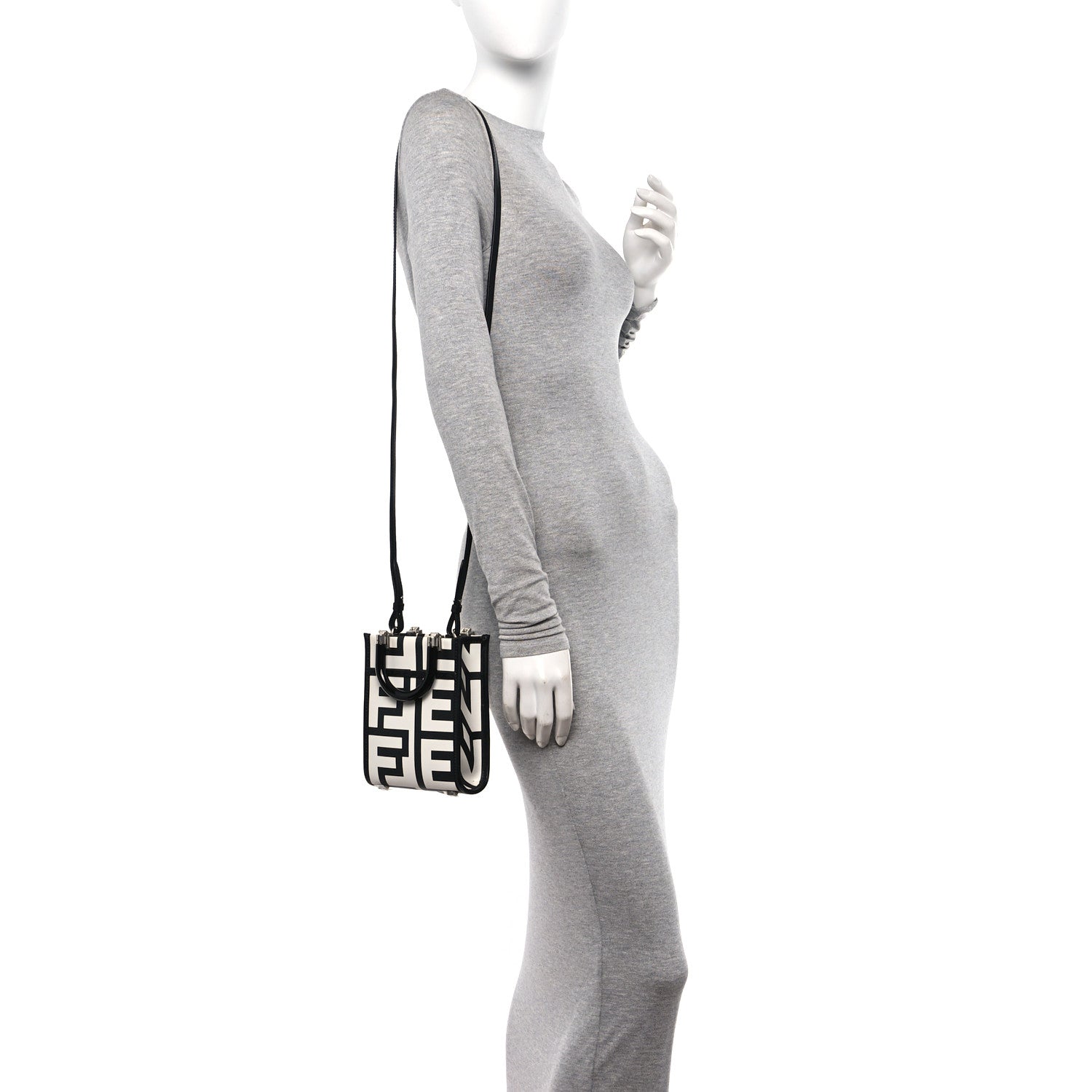 Fendi X MARC JACOBS Vitello King Plexiglass Logo Print Mini Fendi Sunshine Shopper Tote Black White 2 of 9