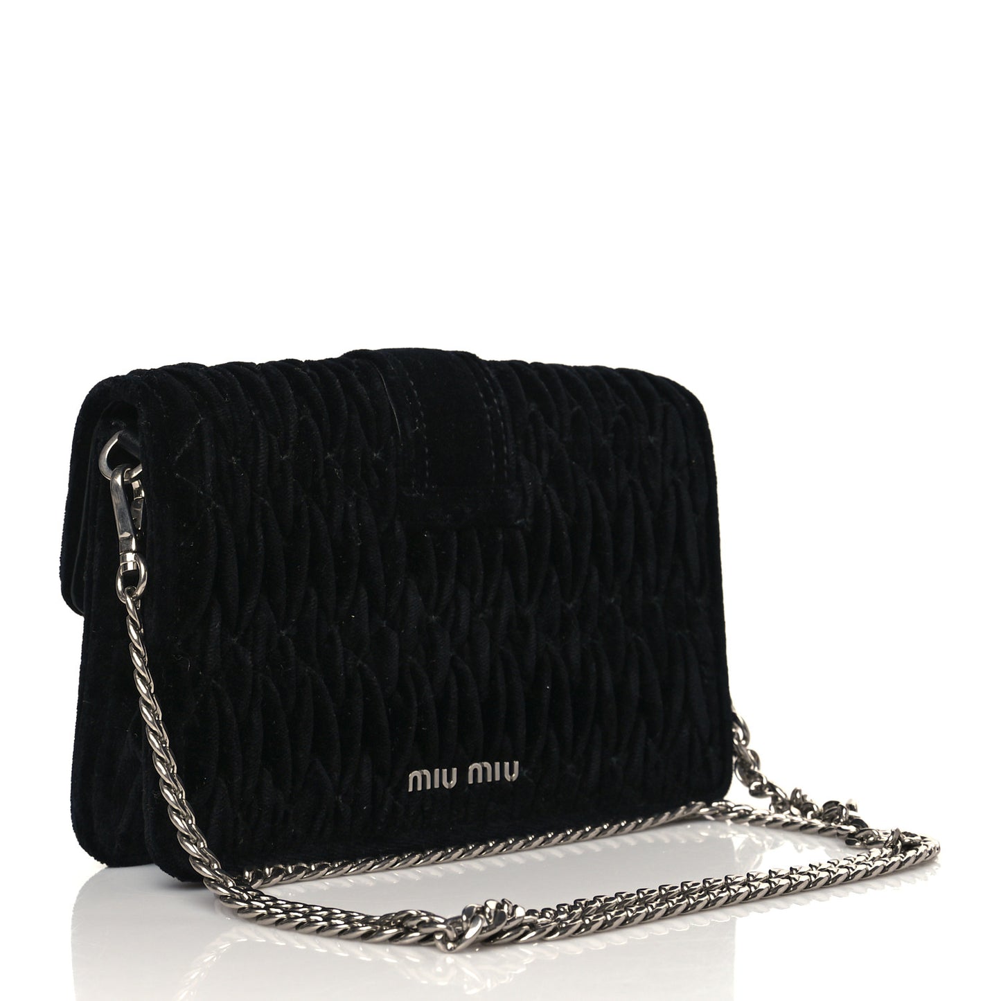 Velvet Matelasse Pearl Embellished Chain Clutch Black