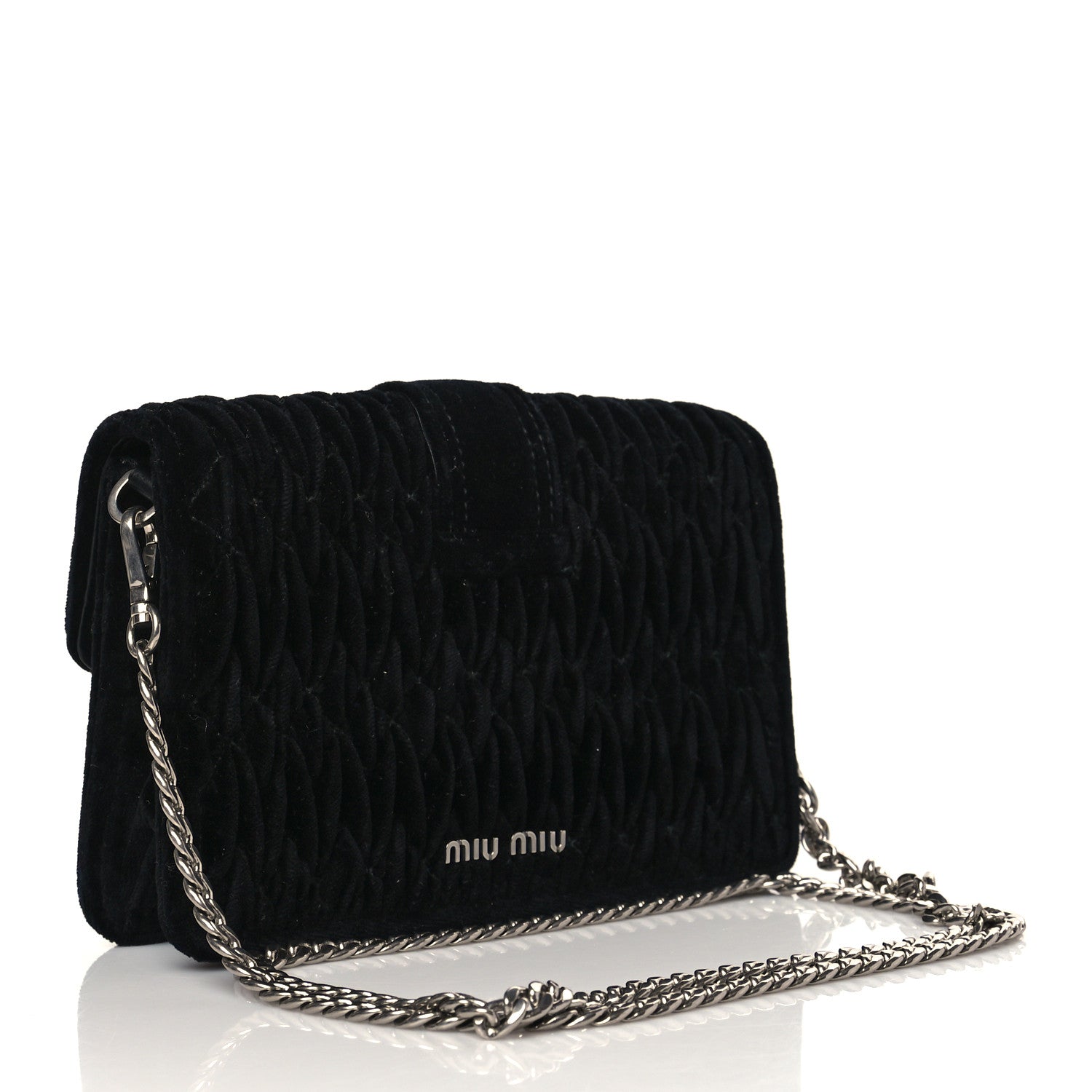 Miu Miu Velvet Matelasse Pearl Embellished Chain Clutch Black 2 of 8