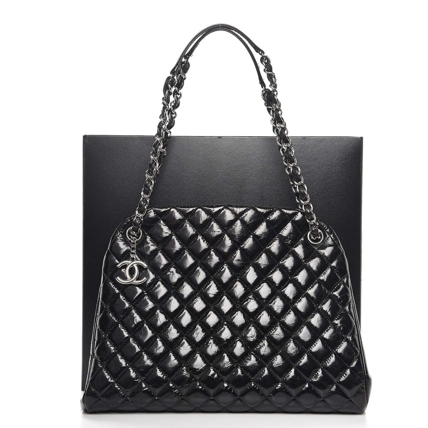 Chanel Glazed Calfskin Quilted Large Just Mademoiselle Bowling Bag Black 8 of 9