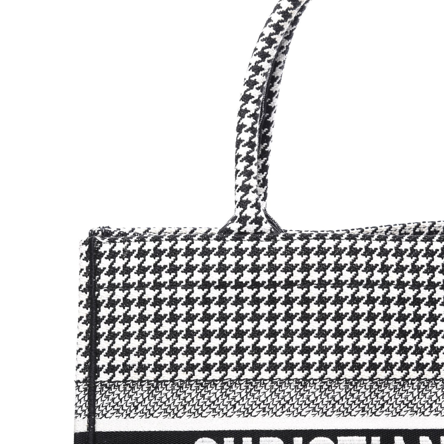 Canvas Houndstooth Embroidered Medium Book Tote Black White