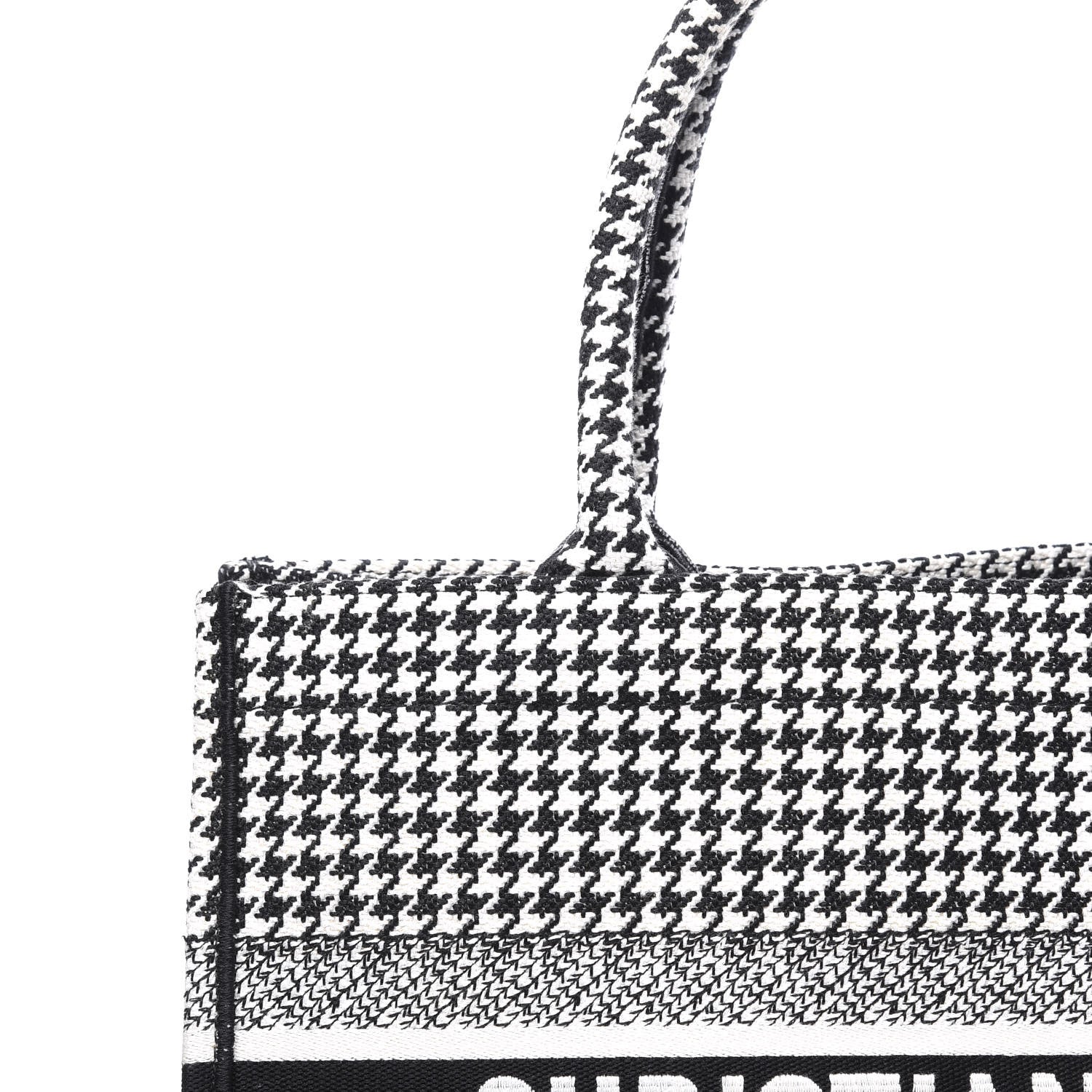 Christian Dior Canvas Houndstooth Embroidered Medium Book Tote Black White 10 of 10