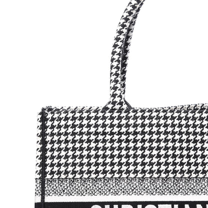 Christian Dior Canvas Houndstooth Embroidered Medium Book Tote Black White 10 of 10