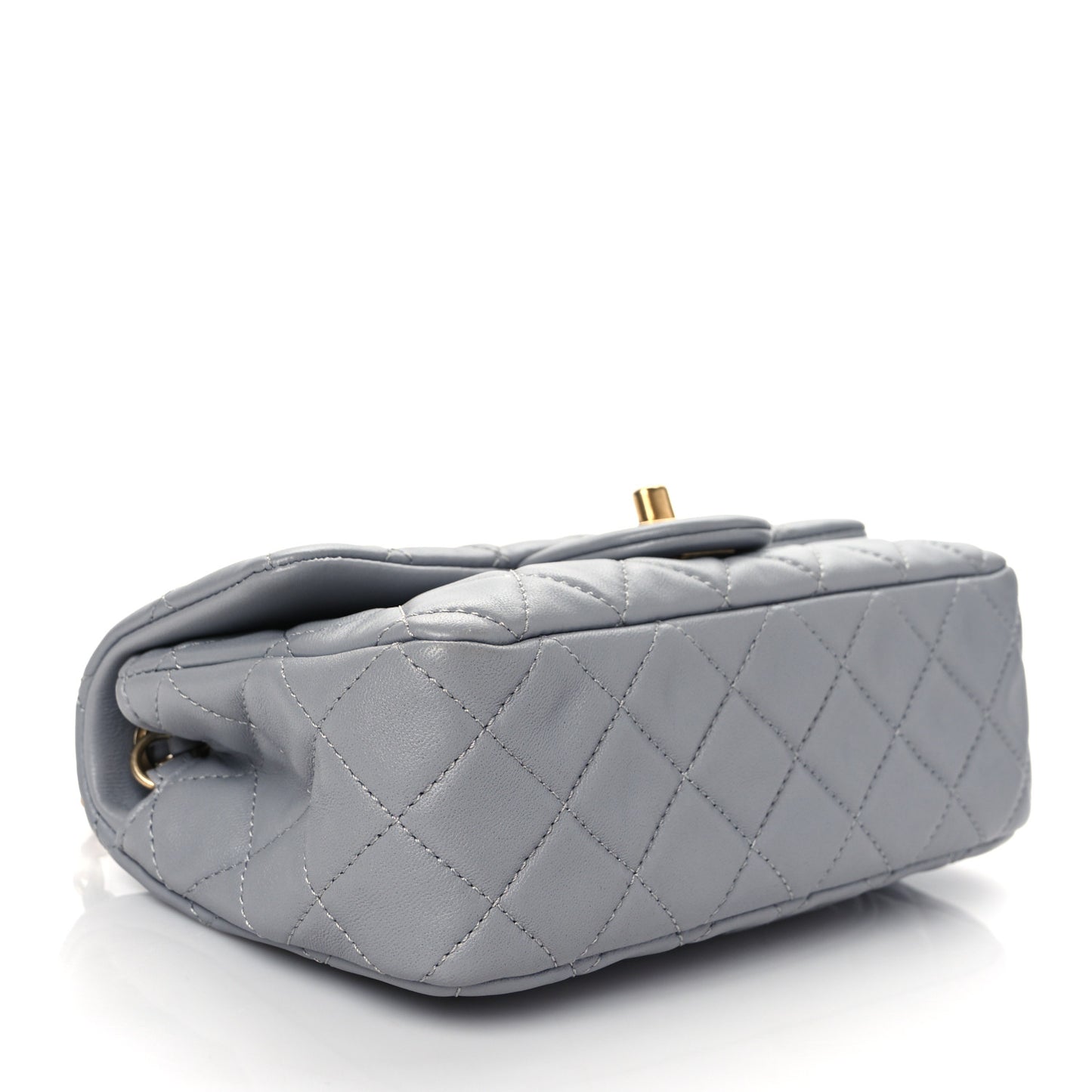 Lambskin Quilted Mini Rectangular Pearl Crush Flap Grey