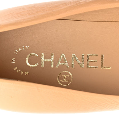 Chanel Lambskin Patent Cap Toe CC Ballerina Flats 37.5 Beige Black 7 of 11