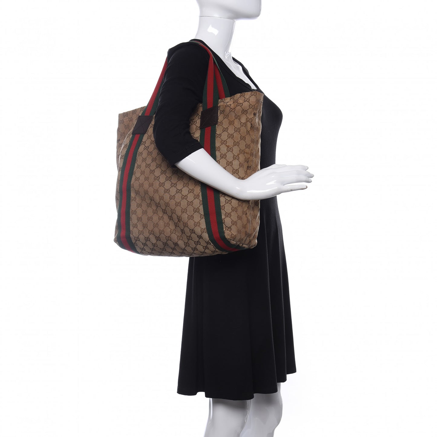 GG Monogram Medium Web Handle Vertical Tote Dark Brown