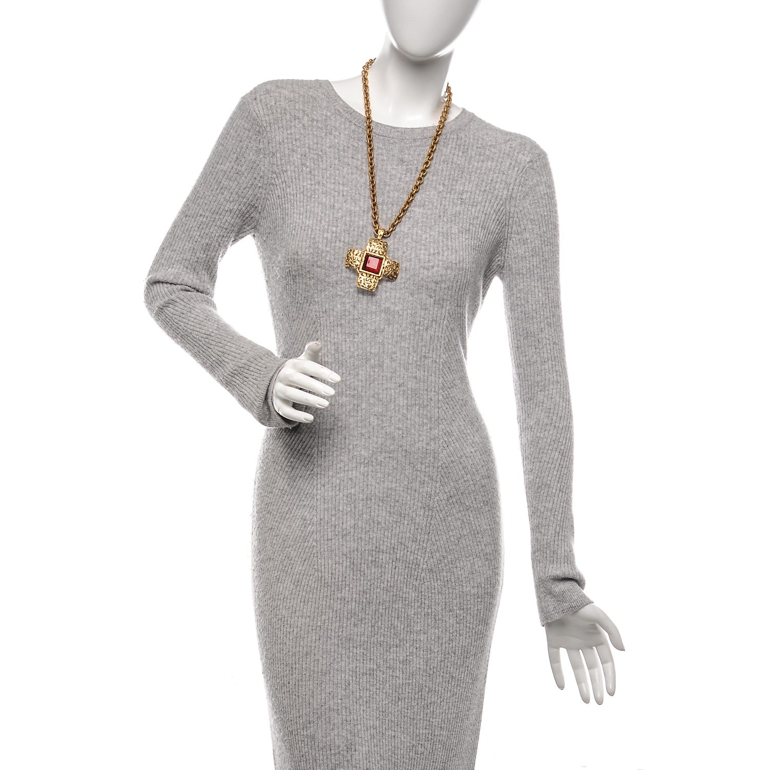 Chanel Gripoix CC Cross Pendant Necklace Red Gold 2 of 7