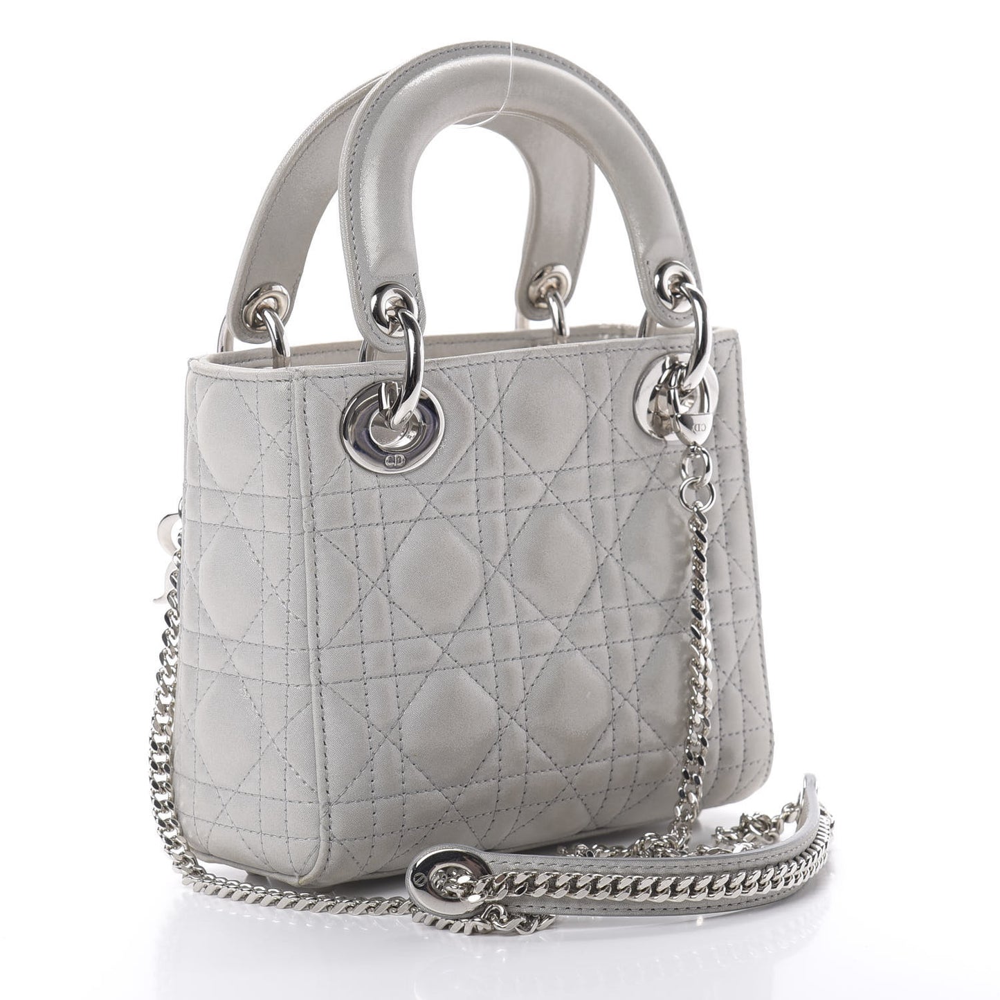 Metallic Lambskin Cannage Mini Lady Dior Silver