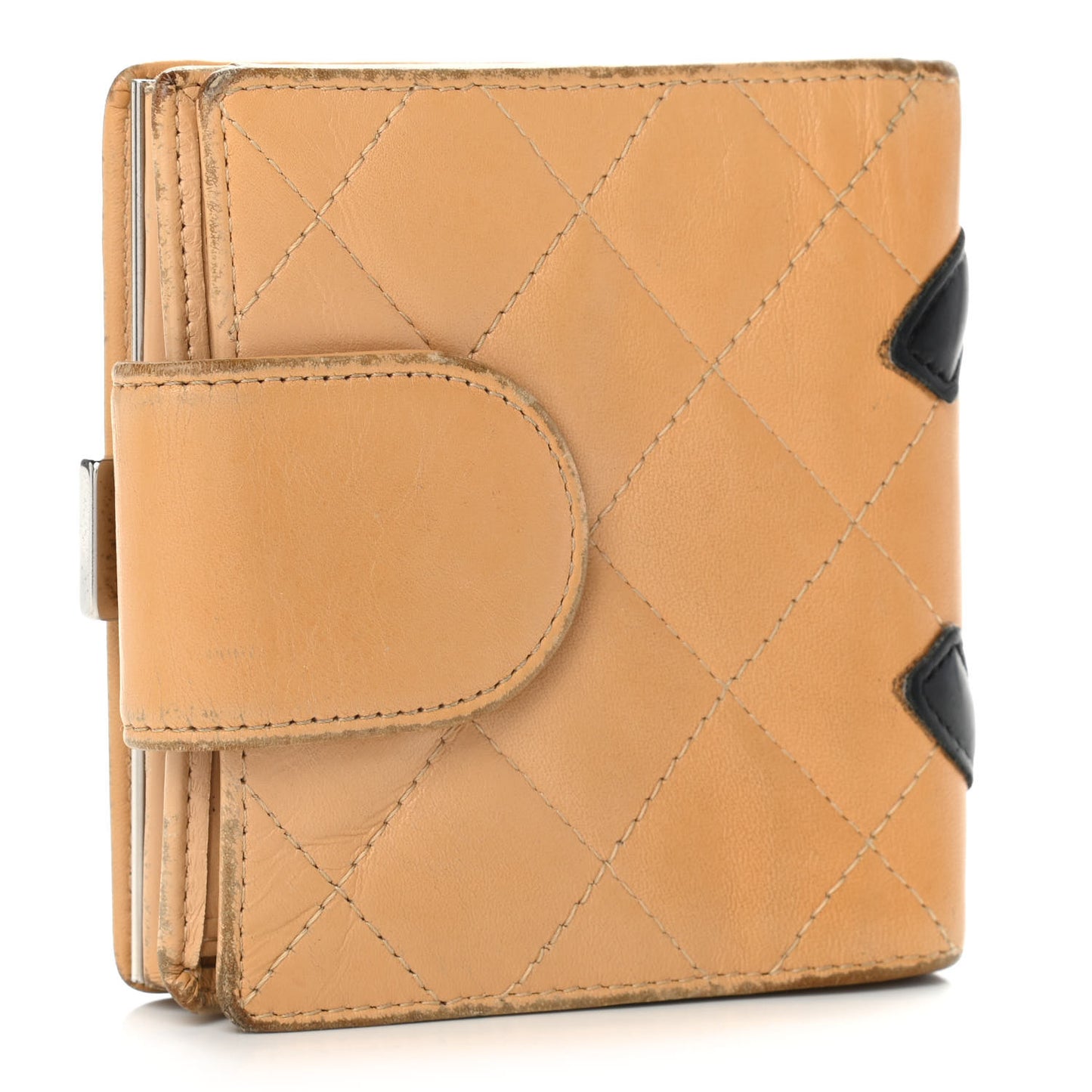 Calfskin Quilted Cambon Bi-Fold Wallet Beige Black