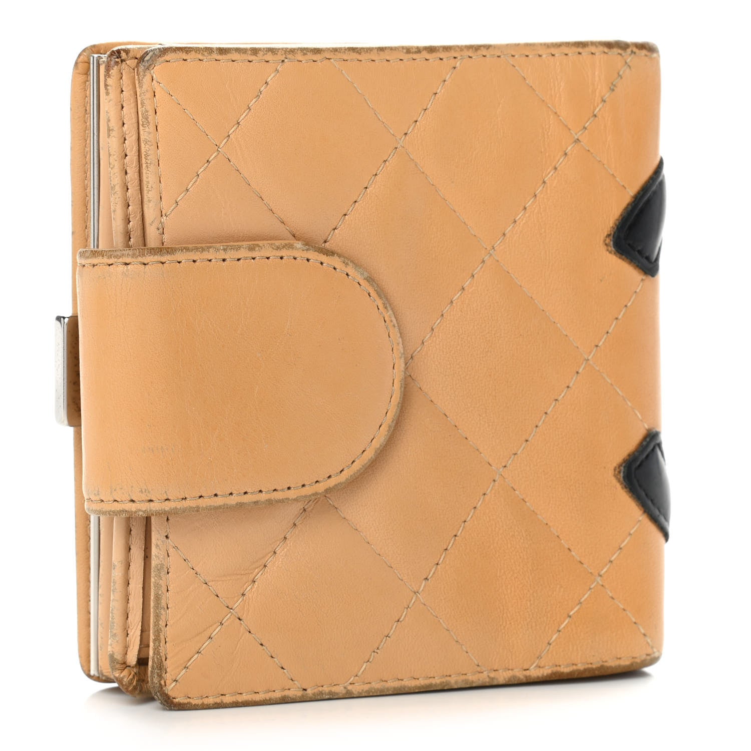 Chanel Calfskin Quilted Cambon Bi-Fold Wallet Beige Black 3 of 16