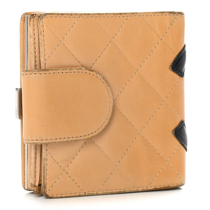 Chanel Calfskin Quilted Cambon Bi-Fold Wallet Beige Black 3 of 16
