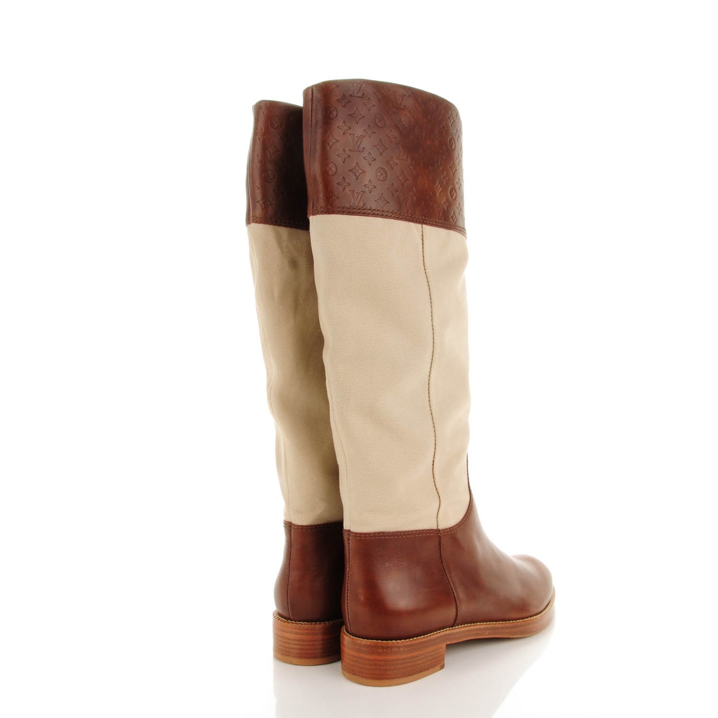 Canvas Calfskin Embossed Monogram Flat Seine Boots 41